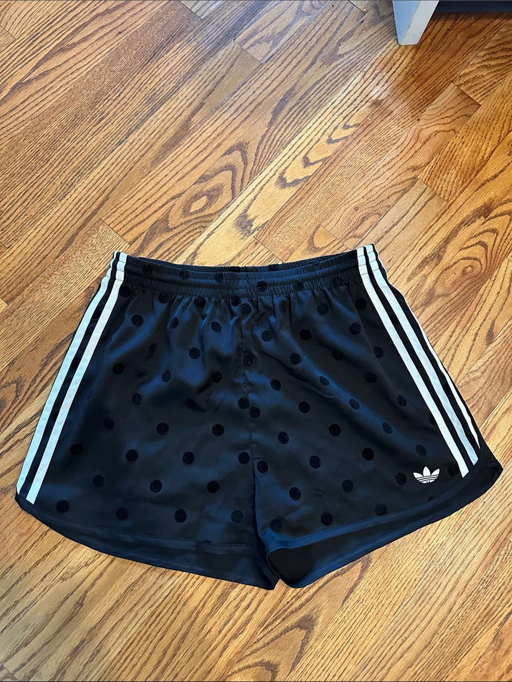 adidas Black Polka Dot Athletic Shorts with White 3-Stripes - Picture 5 of 5